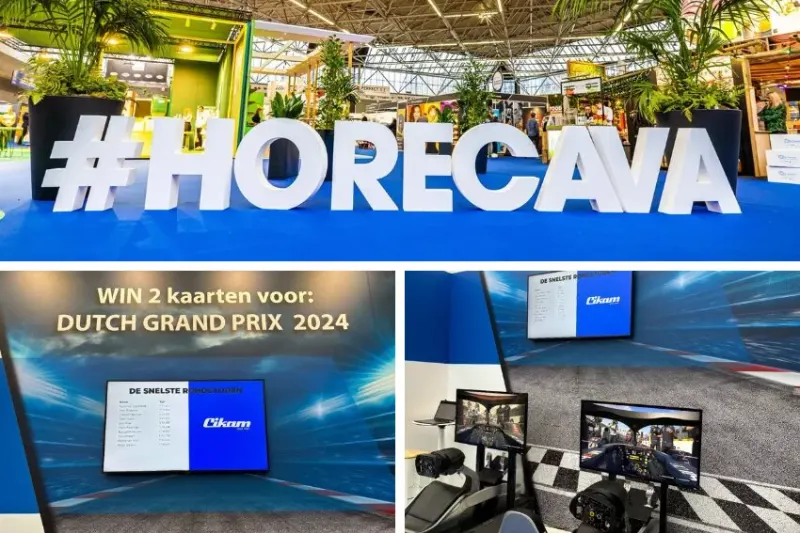 Formule 1 simulatoren op de stand van Cikam tijdens de Horecava — WePlay United beursactivatie