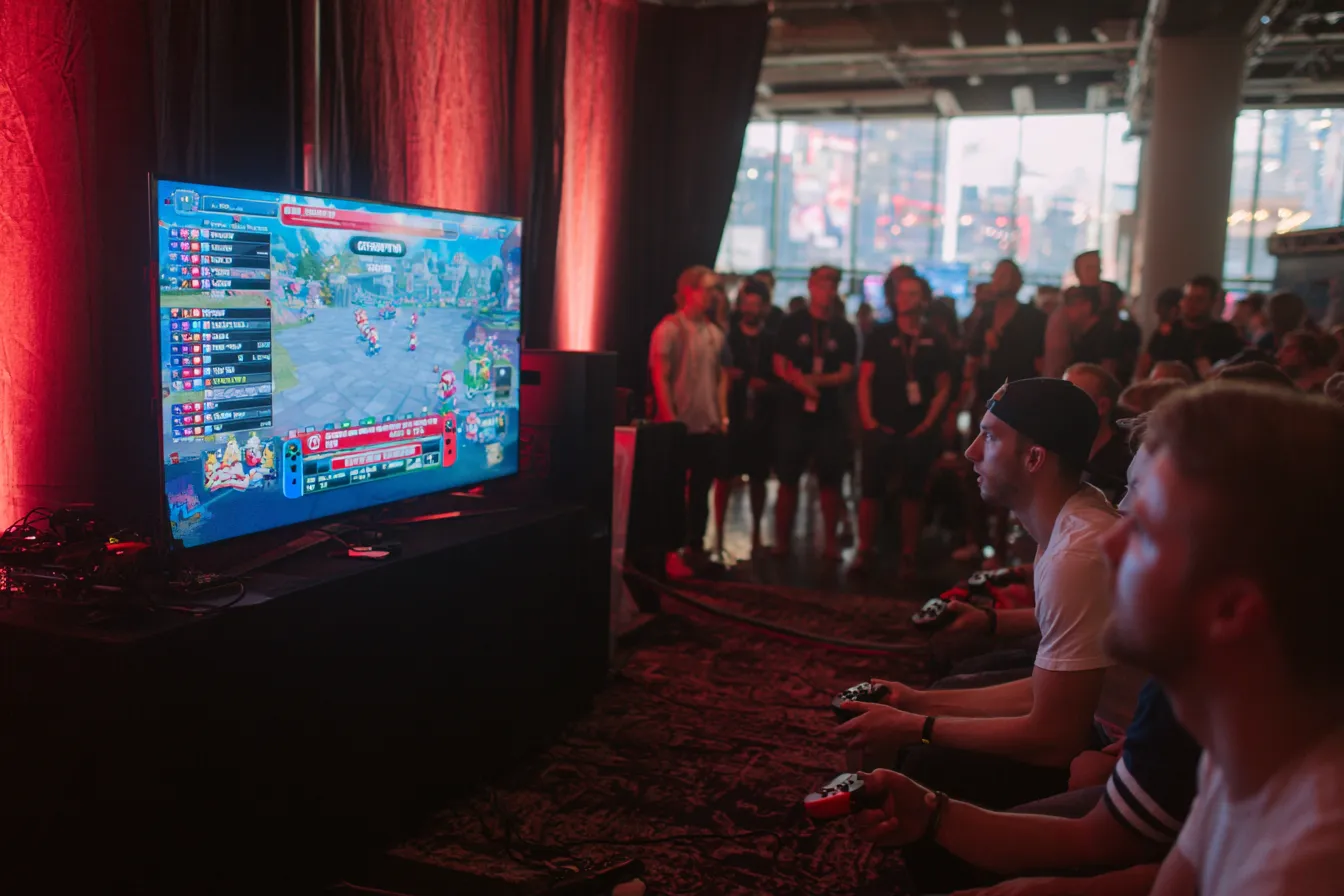 Nintendo Switch toernooi in volle gang op een indoor event met meerdere deelnemers